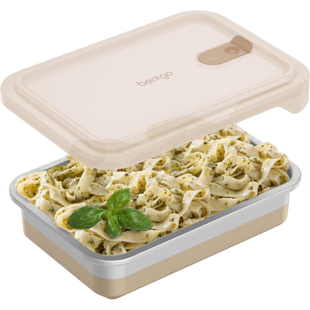 image:imageBentgo MicroSteel Heat amp Eat Container  MicrowaveSafe LeakProof amp Airtight EasytoClean Lightweight Stainless Steel Reusable Food Storage with Silicone Lid Lunch Size 3Cup Capacity DuskDinner Size 55 Cups Gold