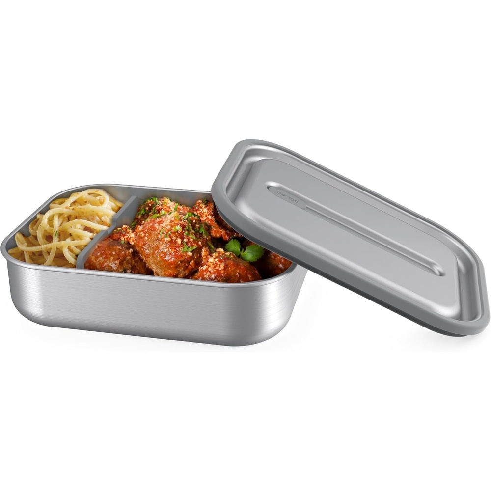 image:imageBentgo MicroSteel LeakProof Lunch Box MicrowaveSafe and OvenSafe Bento Container with Removable Divider Airtight Lid Stainless Steel 5Cup Capacity BPAFree Stainless SteelStainless Steel