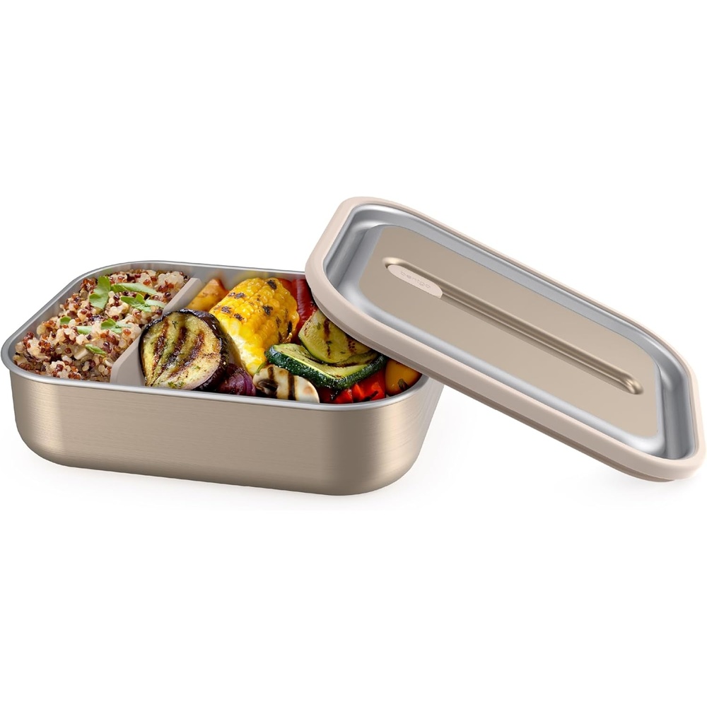 image:imageBentgo MicroSteel LeakProof Lunch Box MicrowaveSafe and OvenSafe Bento Container with Removable Divider Airtight Lid Stainless Steel 5Cup Capacity BPAFree Stainless SteelGold