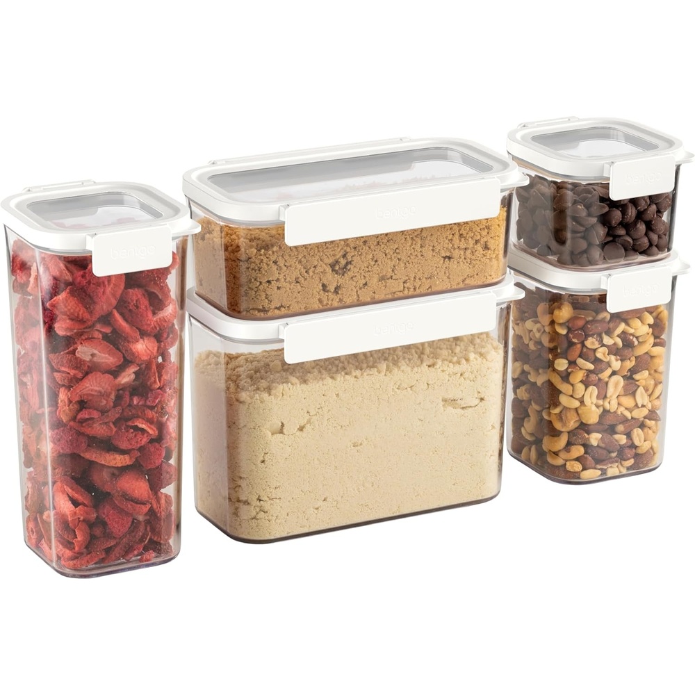 image:imageBentgo Pantry  10Piece Airtight Food Storage Containers Clear Stackable Kitchen amp Pantry Organization Locking Lids for Freshness BPAFree Plastic  Ideal for Sugar Flour amp More Snow10Piece Food Storage Set Snow
