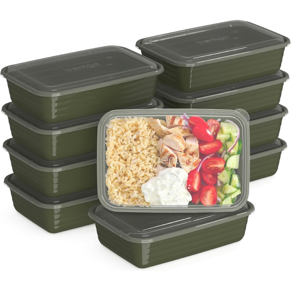image:imageBentgo Prep  20Piece 1Compartment Reusable Meal Prep Containers with Lids PFAS amp BPA Free Materials Durable Microwave Freezer amp Dishwasher Safe To Go Food Storage SkyKhaki Green
