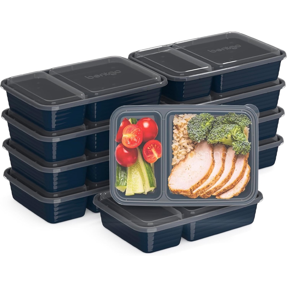 image:imageBentgo Prep  20Piece 2Compartment Reusable Meal Prep Containers with Lids PFAS amp BPA Free Materials Durable Microwave Freezer amp Dishwasher Safe To Go Food Storage MintNavy Blue