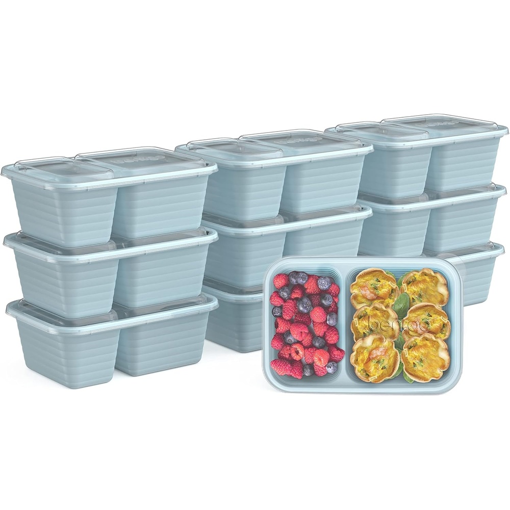 image:imageBentgo Prep  2Compartment Snack Containers with Lids  Reusable Microwaveable Durable PFAS amp BPAFree Freezer and DishwasherSafe Meal Prep Food Storage  10 Trays amp 10 Lids SkySky