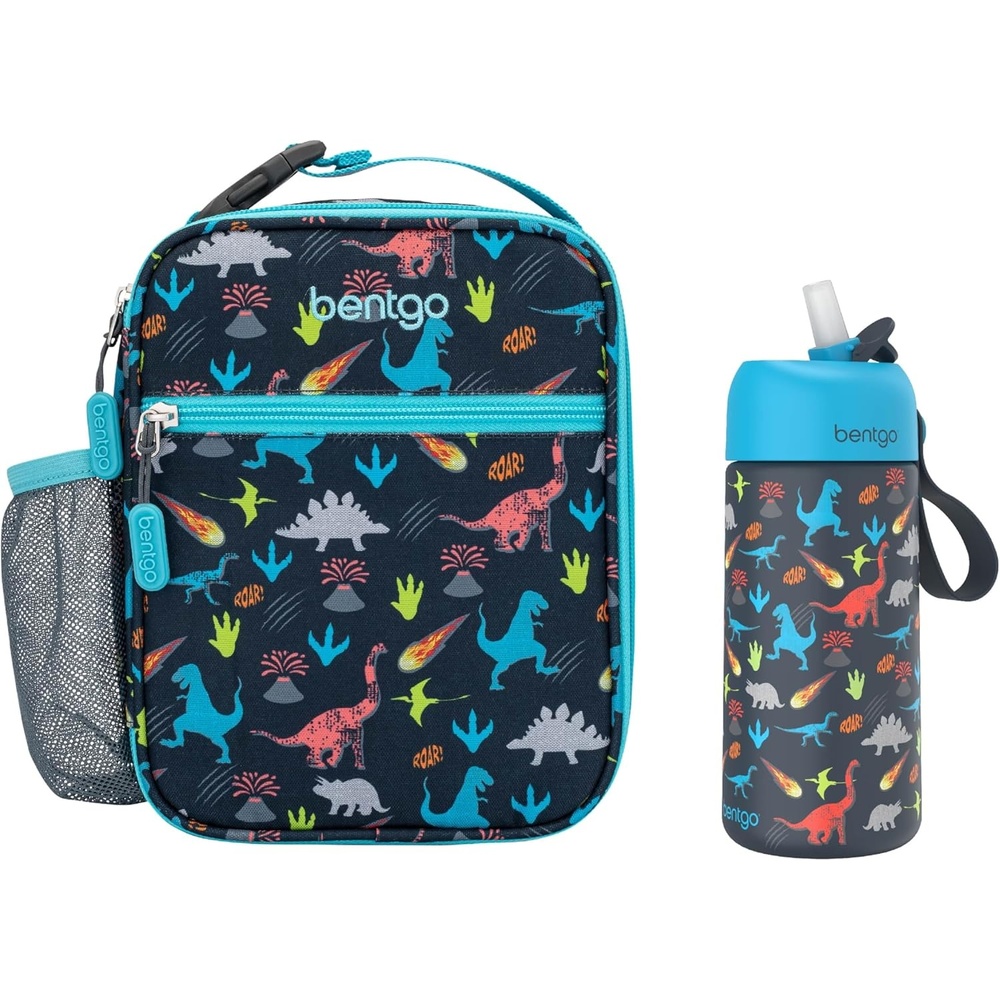 image:imageBentgo Prints Insulated Lunch Tote Set With Kids Stainless Steel Water Bottle Dinosaur
