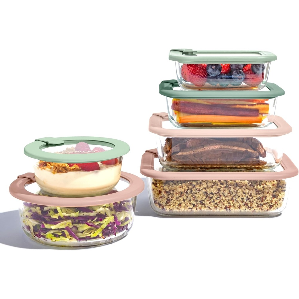 image:imageBentgo Signature LeakProof Glass Food Storage  12Piece Set 1Compartment PlasticFree Containers with Airtight Glass Lids BPAFree Microwave Freezer Oven amp Dishwasher Safe White StoneDesert Sage