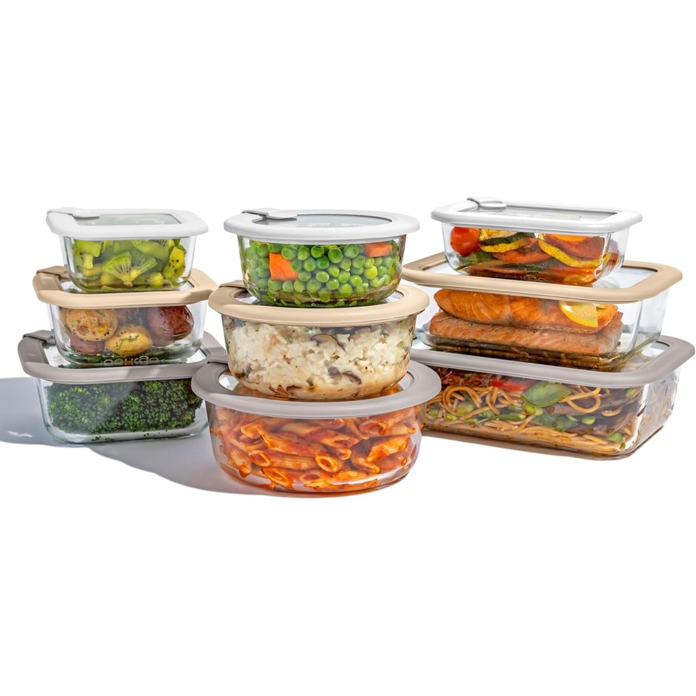image:imageBentgo Signature LeakProof Glass Food Storage  18Piece Set 1Compartment PlasticFree Containers with Airtight Glass Lids BPAFree Microwave Freezer Oven amp Dishwasher Safe Desert SageWhite Stone