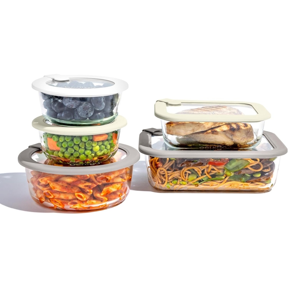 image:imageBentgo Signature LeakProof Glass Food Storage  8Piece Set 1Compartment PlasticFree Containers with Airtight Glass Lids BPAFree Microwave Freezer Oven amp Dishwasher Safe White Stone10Piece Set White Stone