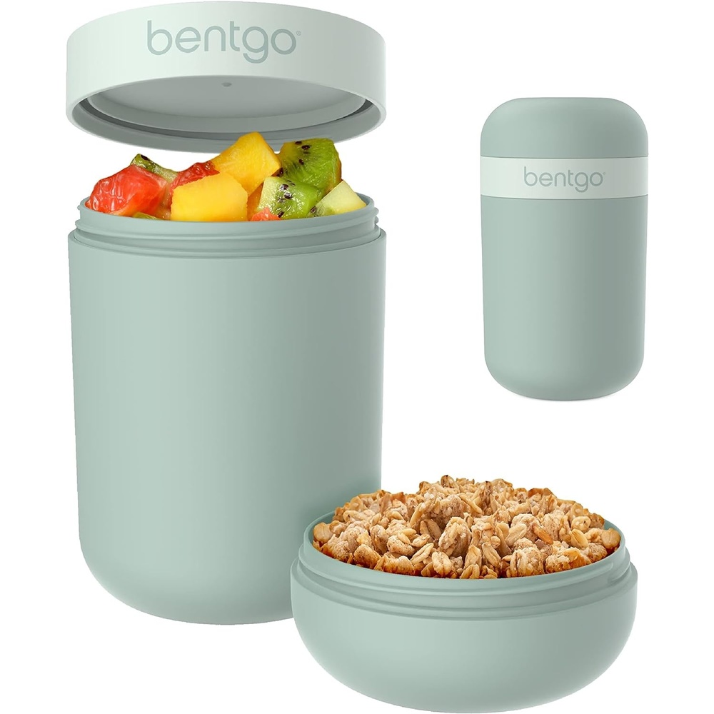image:imageBentgo Snack Cup  Reusable Snack Container with LeakProof Design Toppings Compartment and DualSealing Lid Portable amp Lightweight for Work Travel Gym  Dishwasher Safe WhiteMint Green