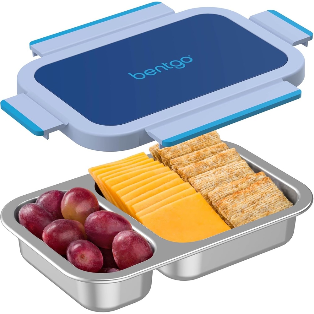 image:imageBentgo Stainless Steel Snack Box  LeakProof 2 Compartments 2Cup Capacity Ideal for Kids 3 Teens amp Adults Durable Reusable LilacNavy