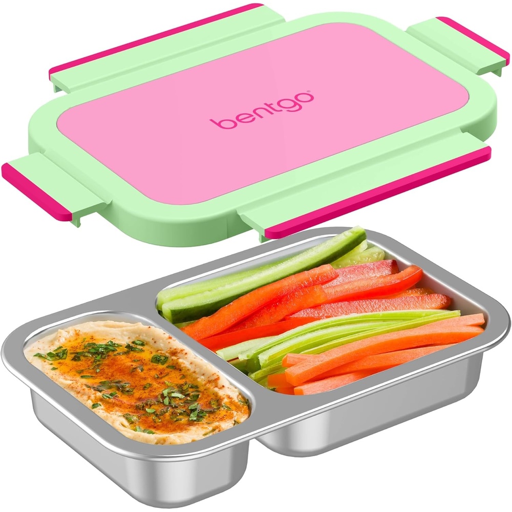 image:imageBentgo Stainless Steel Snack Box  LeakProof 2 Compartments 2Cup Capacity Ideal for Kids 3 Teens amp Adults Durable Reusable LilacStrawberry