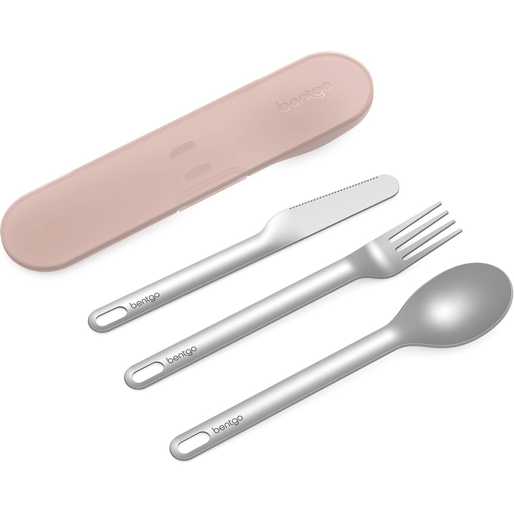 image:imageBentgo Stainless Travel Utensil Set  Reusable 3Piece Silverware Set with Carrying Case HighGrade Premium Steel BPAFree Case EcoFriendly  Ideal for Travel Camping and Office Use SandRose