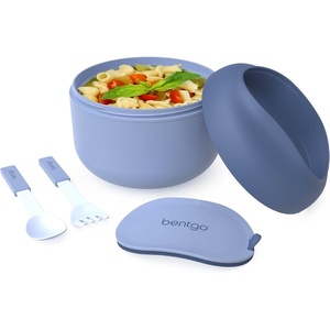 Bentgo Bowl – Insulated Leak-Resistant Bowl with Snack Compartment, Collapsible Utensils and Improved Easy-Grip Design for On-the-Go – Holds Soup, Rice, Cereal & More – BPA-Free, 21.2 oz (Blush)(Slate)