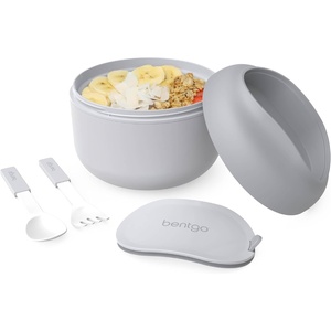 Bentgo Bowl – Insulated Leak-Resistant Bowl with Snack Compartment, Collapsible Utensils and Improved Easy-Grip Design for On-the-Go – Holds Soup, Rice, Cereal & More – BPA-Free, 21.2 oz (Blush)(Gray)