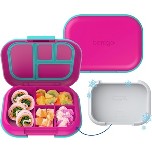 Bentgo Chill Kids Leakproof Lunch Box – 4-Compartment Bento Box with Built-In Ice Pack, 3.3 Cup Capacity, BPA-Free, Microwave & Dishwasher Safe Tray, Ages 3–7 (Fuchsia/Teal)(Fuchsia/Teal)