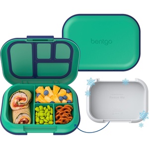 Bentgo Chill Kids Leakproof Lunch Box – 4-Compartment Bento Box with Built-In Ice Pack, 3.3 Cup Capacity, BPA-Free, Microwave & Dishwasher Safe Tray, Ages 3–7 (Fuchsia/Teal)(Green/Navy)