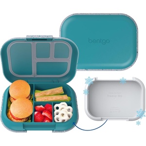 Bentgo Chill Kids Leakproof Lunch Box – 4-Compartment Bento Box with Built-In Ice Pack, 3.3 Cup Capacity, BPA-Free, Microwave & Dishwasher Safe Tray, Ages 3–7 (Fuchsia/Teal)(Confetti Edition – Truly Teal)