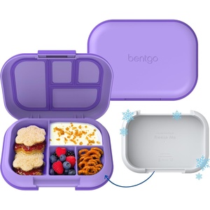 Bentgo Chill Kids Leakproof Lunch Box – 4-Compartment Bento Box with Built-In Ice Pack, 3.3 Cup Capacity, BPA-Free, Microwave & Dishwasher Safe Tray, Ages 3–7 (Fuchsia/Teal)(Purple)