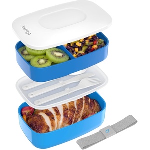Bentgo Classic – Adult Bento Box, Stackable 3-Compartment Lunch Box with Removable Utensil Set and Sealing Strap, BPA-Free, Food Container Ideal for Meal Prep, Work, and On the Go (Slate)(Blue)