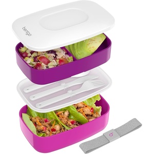 Bentgo Classic – Adult Bento Box, Stackable 3-Compartment Lunch Box with Removable Utensil Set and Sealing Strap, BPA-Free, Food Container Ideal for Meal Prep, Work, and On the Go (Slate)(Purple)