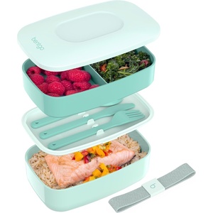 Bentgo Classic – Adult Bento Box, Stackable 3-Compartment Lunch Box with Removable Utensil Set and Sealing Strap, BPA-Free, Food Container Ideal for Meal Prep, Work, and On the Go (Slate)(Coastal Aqua)