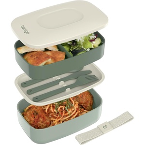 Bentgo Classic – Adult Bento Box, Stackable 3-Compartment Lunch Box with Removable Utensil Set and Sealing Strap, BPA-Free, Food Container Ideal for Meal Prep, Work, and On the Go (Slate)(Khaki Green)
