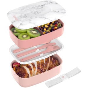 Bentgo Classic – Adult Bento Box, Stackable 3-Compartment Lunch Box with Removable Utensil Set and Sealing Strap, BPA-Free, Food Container Ideal for Meal Prep, Work, and On the Go (Slate)(Blush Marble)