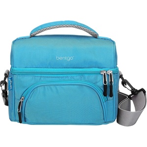 Bentgo® Deluxe Lunch Bag – Durable and Insulated Lunch Tote with Zippered Outer Pocket, Internal Mesh Pocket, Padded & Adjustable Straps, & 2-Way Zippers – Fits Most Lunch Boxes (Slate)(Blue)