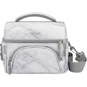 Bentgo® Deluxe Lunch Bag – Durable and Insulated Lunch Tote with Zippered Outer Pocket, Internal Mesh Pocket, Padded & Adjustable Straps, & 2-Way Zippers – Fits Most Lunch Boxes (Slate)(White Marble)