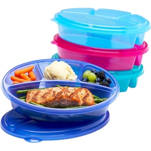 Bentgo Easyboxes 4-Compartment Oval Containers – Patented Design 8-Piece Set; 4 Trays & 4 Fitted Lids Seal in Freshness; Reusable Food Storage & Meal Prep BPA-Free Containers (Jewel Brights)