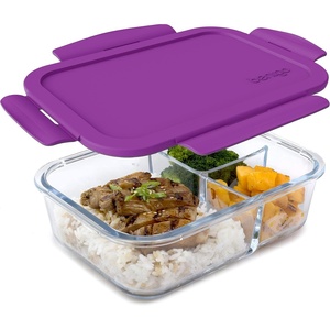 Bentgo Glass Lunch Box – Leak-Proof Bento-Style Food Container with Airtight Lid and Divided 3-Compartment Design – 5 Cup Capacity for Meal Prepping, and Portion-Controlled Meals for Adults (Blue)(Purple)