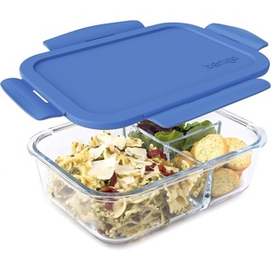 Bentgo Glass Lunch Box – Leak-Proof Bento-Style Food Container with Airtight Lid and Divided 3-Compartment Design – 5 Cup Capacity for Meal Prepping, and Portion-Controlled Meals for Adults (Blue)(Blue)