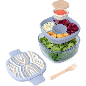 Bentgo Glass Salad Container – 7.6-Cup Salad Bowl with Airtight Lid, Leak-Proof Sauce Container, 4-Compartment Bento Tray & Reusable Fork – BPA-Free for Meal Prep, Office & More (Light Blue)(Wildly Chic – Soft Blue)