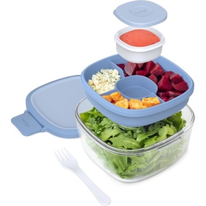 Bentgo Glass Salad Container – 7.6-Cup Salad Bowl with Airtight Lid, Leak-Proof Sauce Container, 4-Compartment Bento Tray & Reusable Fork – BPA-Free for Meal Prep, Office & More (Black Onyx)(Light Blue)