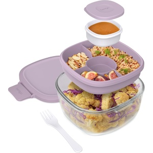 Bentgo Glass Salad Container – 7.6-Cup Salad Bowl with Airtight Lid, Leak-Proof Sauce Container, 4-Compartment Bento Tray & Reusable Fork – BPA-Free for Meal Prep, Office & More (Light Blue)(Lavender)