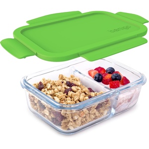 Bentgo® Glass Snack – Leak-Proof Bento-Style Snack Container with Airtight Lid and Divided 2-Compartment Design – 1.75 Cup Capacity for Meal Prepping, and Portion-Controlled Snacking (Purple)(Green)