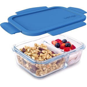 Bentgo® Glass Snack – Leak-Proof Bento-Style Snack Container with Airtight Lid and Divided 2-Compartment Design – 1.75 Cup Capacity for Meal Prepping, and Portion-Controlled Snacking (Purple)(Blue)