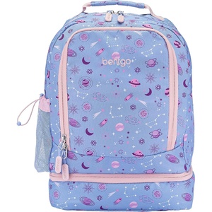 Bentgo Kids 2-in-1 Backpack & Insulated Lunch Bag – Durable 16” Backpack & Lunch Container in Unique Prints for School & Travel – Water Resistant, Padded & Large Compartments (Bug Buddies)(Lavender Galaxy)