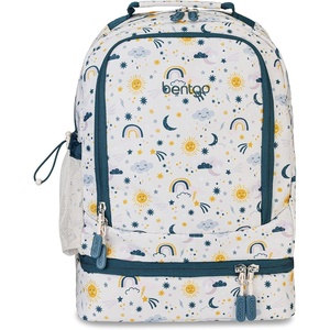 Bentgo Kids 2-in-1 Backpack & Insulated Lunch Bag – Glitter Designed 16” Backpack for School & Travel – Durable, Water Resistant, Padded, & Large Compartments (Glitter Edition – Petal Pink)(Friendly Skies)