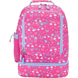 Bentgo Kids 2-in-1 Backpack & Insulated Lunch Bag – Glitter Designed 16” Backpack for School & Travel – Durable, Water Resistant, Padded, & Large Compartments (Glitter Edition – Petal Pink)(Rainbows and Butterflies)