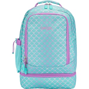 Bentgo Kids 2-in-1 Backpack & Insulated Lunch Bag – Glitter Designed 16” Backpack for School & Travel – Durable, Water Resistant, Padded, & Large Compartments (Glitter Edition – Petal Pink)(Mermaid Scales)