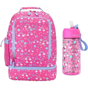 Bentgo® Kids 2-in-1 Backpack & Insulated Lunch Bag Set Water Bottle – New & Improved 2023 (Rainbows and Butterflies)