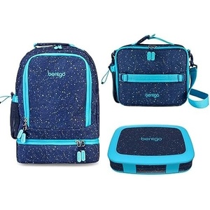 Bentgo® Kids 5-Compartment Lunch Box Set With Insulated Lunch Bag and 2-in-1 Backpack & Insulated Lunch Bag (Confetti Edition – Abyss Blue)