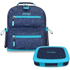 Bentgo® Kids 5-Compartment Lunch Box Set With Lightweight 14” Kids Backpack (Confetti Edition – Abyss Blue)