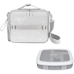 Bentgo® Kids 5-Compartment Lunch Box With Insulated Lunch Bag – (Glitter Edition – Silver)