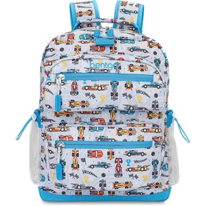 Bentgo Kids Backpack – Lightweight 14” Backpack in Fun Prints for School, Travel, & Daycare, Ideal for Ages 4+, Roomy Interior, Durable & Water-Resistant Fabric, & Loop for Lunch Bag (Dinosaur)(Race Cars)
