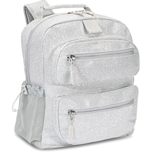 Bentgo Kids Backpack – Lightweight 14” Backpack in Fun Prints for School, Travel, & Daycare, Ideal for Ages 4+, Roomy Interior, Durable & Water-Resistant Fabric, & Loop for Lunch Bag (Dinosaur)(Glitter Edition – Silver)