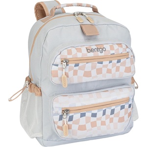 Bentgo Kids Backpack – Lightweight 14” Backpack in Fun Prints for School, Travel, & Daycare, Ideal for Ages 4+, Roomy Interior, Durable & Water-Resistant Fabric, & Loop for Lunch Bag (Dinosaur)(Checker Gradient)