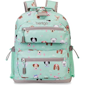 Bentgo Kids Backpack – Lightweight 14” Backpack in Fun Prints for School, Travel, & Daycare, Ideal for Ages 4+, Roomy Interior, Durable & Water-Resistant Fabric, & Loop for Lunch Bag (Dinosaur)(Puppy Love)