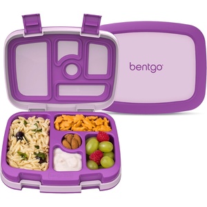 Bentgo Kids Bento-Style 5-Compartment Leak-Proof Lunch Box – Just-Right Portions Ages 3-7, Durable, Drop-Proof, Dishwasher Safe, PFAS & BPA-Free & Made with Food-Safe Materials (Petal Pink Glitter)(Purple)