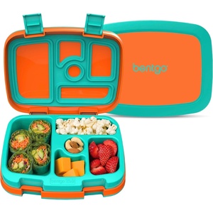 Bentgo Kids Bento-Style 5-Compartment Leak-Proof Lunch Box – Just-Right Portions Ages 3-7, Durable, Drop-Proof, Dishwasher Safe, PFAS & BPA-Free & Made with Food-Safe Materials (Petal Pink Glitter)(Orange)